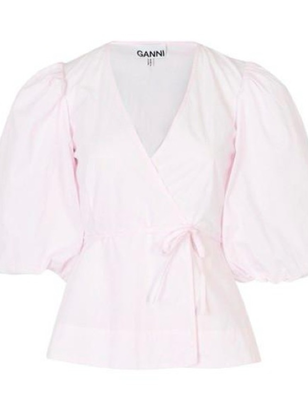 Ganni Light Pink Puff Sleeve Wrap Blouse